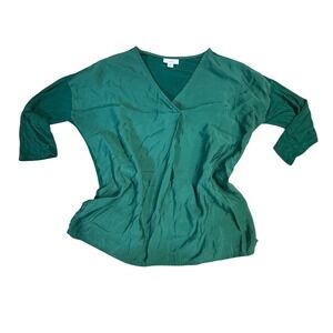 J. Jill Tunic Top V-Neck Long Sleeve Casual Green XS Petite‎
